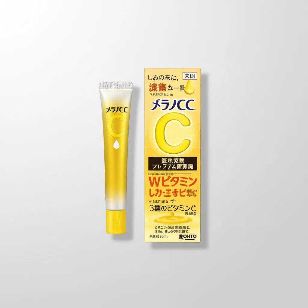 Rohto melano CC premium essence · sérum anti-manchas con 4 tipos de vitamina C