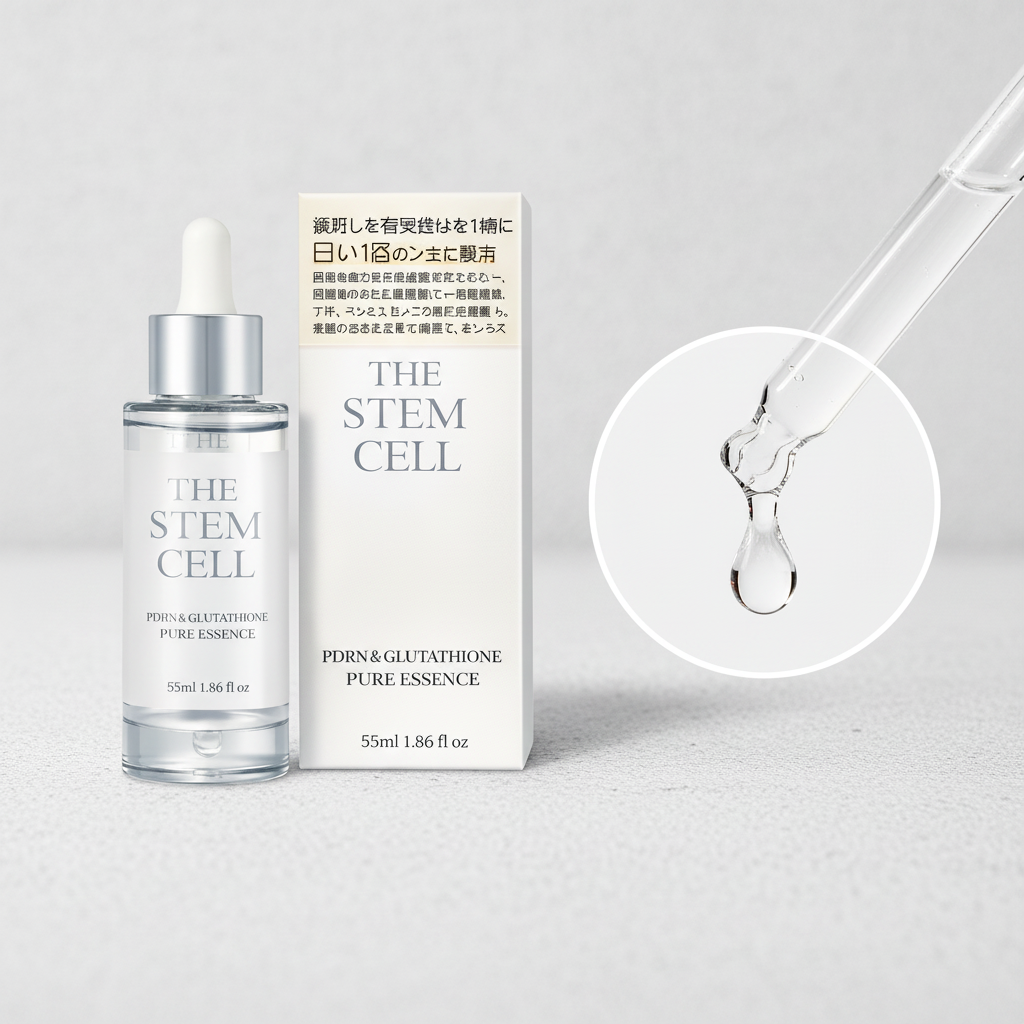 The stem cell PDRN & glutathione pure essence · suero facial con 11 activos premium